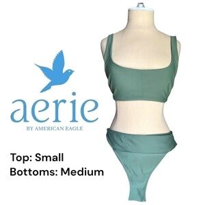 Aerie Wide Strap Scoop Bikini Olive Green Bikini Small Top, Medium Bikini Bottom